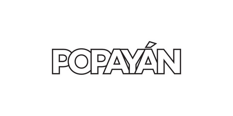 Popayan in the Colombia emblem. The design features a geometric style, vector illustration with bold typography in a modern font. The graphic slogan lettering.