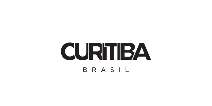 Curitiba in the Brasil emblem. The design features a geometric style, vector illustration with bold typography in a modern font. The graphic slogan lettering.