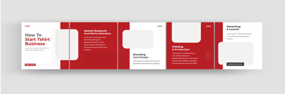 How to start print on demand business carousel, t-shirt selling business coach instagram carousel, eps 10 vector illustrations
