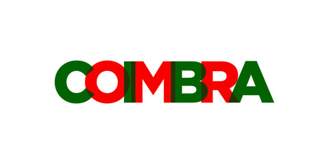 Coimbra in the Portugal emblem. The design features a geometric style, vector illustration with bold typography in a modern font. The graphic slogan lettering.