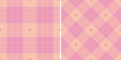 Gingham pattern with hearts. Seamless tartan vichy check plaid for gift card, wrapping paper, invitation on Valentines Day print