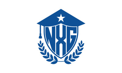NXG three letter iconic academic logo design vector template. monogram, abstract, school, college, university, graduation cap symbol logo, shield, model, institute, educational, coaching canter, tech
