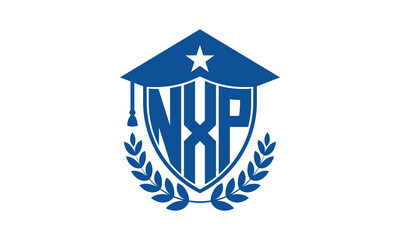 NXP three letter iconic academic logo design vector template. monogram, abstract, school, college, university, graduation cap symbol logo, shield, model, institute, educational, coaching canter, tech