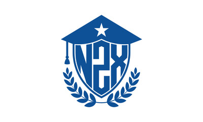 NZX three letter iconic academic logo design vector template. monogram, abstract, school, college, university, graduation cap symbol logo, shield, model, institute, educational, coaching canter, tech