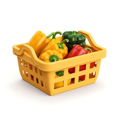 Plastic box with sweet pepper harvest, 3D element isolated on white