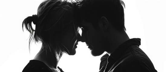Silhouette of couple's heads together.