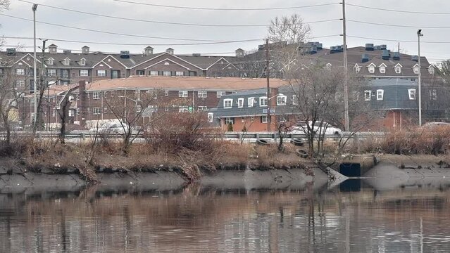 Lyndhurst New Jersey USA December 24: Looking at passing by car from city park, overcast weather city life theme