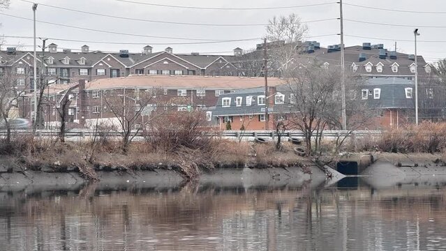 Lyndhurst New Jersey USA December 24: Looking at passing by car from city park, overcast weather city life theme