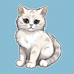 Young cute beautiful real cat sticker. One color background. Vector illustration