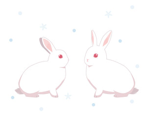 雪の中の白ウサギのイラスト