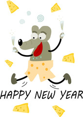 Funny mouse celebrating New Year Day