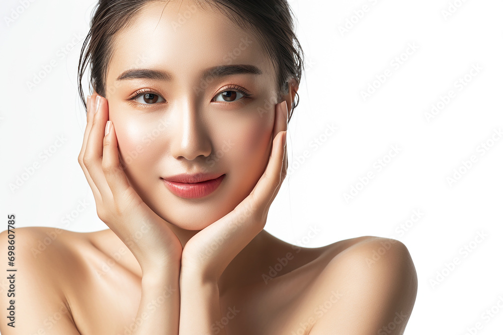 Wall mural beautiful portrait asian korean woman makeup of cosmetic, beauty of happy girl with face smile attra