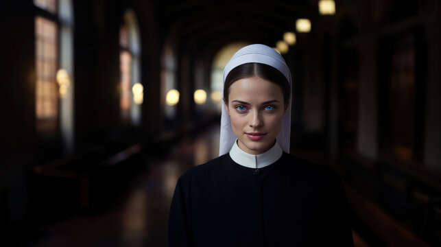 portrait d'une jeune et jolie bonne soeur en uniforme