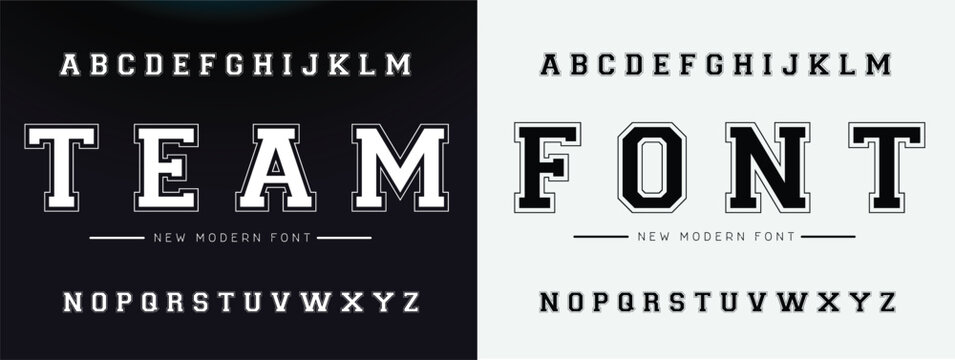 Classic College Font. Vintage Sport Font In American Style For Football, Baseball Or Basketball Logos And T-shirt. Athletic Department Typeface, Varsity Style Font. Vector