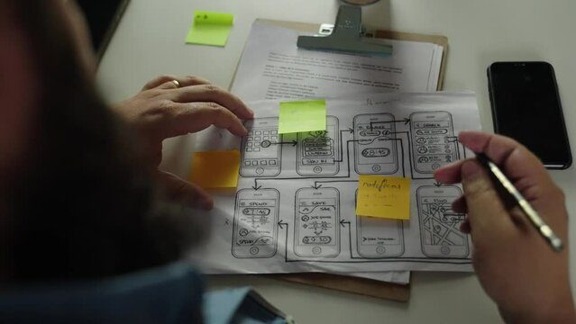 Male UX Designer creating mobile app layout

