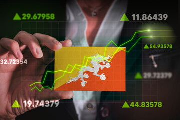 Graph growing up in Front Of Bhutan Flag. business state growing up concept.
