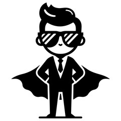 Minimal Funny Super Hero Comic Flat character vector silhouette, black color silhouette, white background
