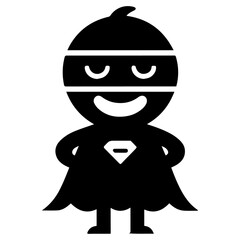 Minimal Funny Super Hero Comic Flat character vector silhouette, black color silhouette, white background