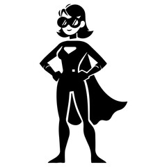 Minimal Funny Super Hero Comic Flat character vector silhouette, black color silhouette, white background