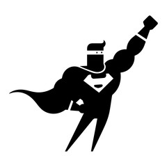 Minimal Funny Super Hero Comic Flat character vector silhouette, black color silhouette, white background