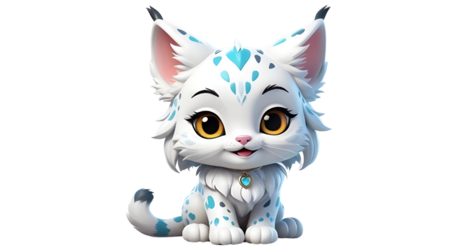 Witness a charming sight—an adorable little Lynx styled in a cute. Anime-inspired style. With a Charming Smile, With a Transparent White Background. Generative AI