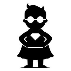 Minimal Funny Super Hero Comic Flat character vector silhouette, black color silhouette, white background
