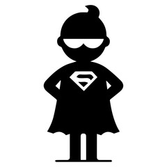 Minimal Funny Super Hero Comic Flat character vector silhouette, black color silhouette, white background