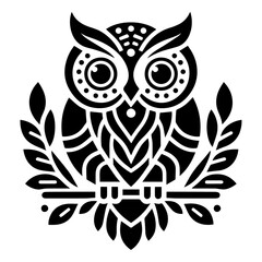 Fototapeta premium Owl vector silhouette, Owl Tattoo vector art illustration black color