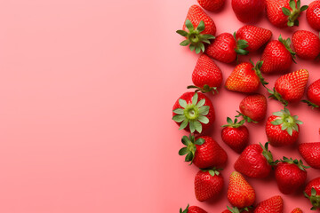 Top view of fresh strawberries in a heart shaped bowl on a purple background with space for text Valentine s Day banner,   generative ai,   generative , ai, - obrazy, fototapety, plakaty