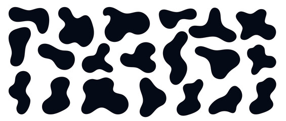Black wavy blobs. Set of abstract black organic shaped blobs. Collection of black silhouette liquid shapes isolated on white background. Black blotch irregular form vector illustration. - obrazy, fototapety, plakaty