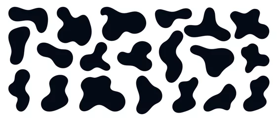 Fotobehang Black wavy blobs. Set of abstract black organic shaped blobs. Collection of black silhouette liquid shapes isolated on white background. Black blotch irregular form vector illustration. © Mariia