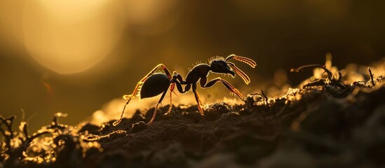Ant carrying food to nest silhouette. - Powered by Adobe