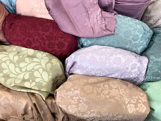 Collection of beautiful colorful fabrics.