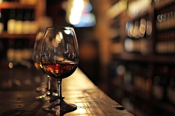 Porto's Wine Journey: Explore the Unique Cellar Door Experience, Indulge in Rich Flavors of Port Wine, and Embrace the Cozy Ambiance of the Tasting Room near Rio Douro in Porto, Portugal.

 - obrazy, fototapety, plakaty