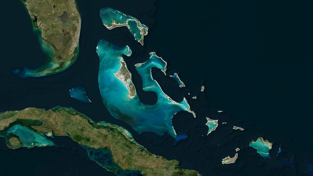 Bahamas outlined. Low-res satellite map