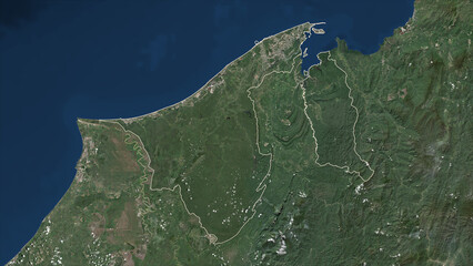 Brunei outlined. Low-res satellite map © zelwanka