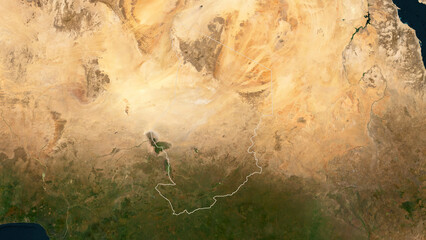 Chad outlined. Low-res satellite map © zelwanka
