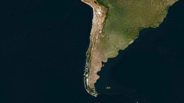 Chile outlined. Low-res satellite map