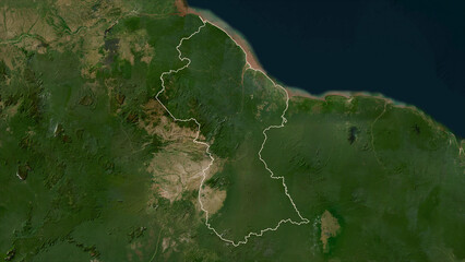Guyana outlined. Low-res satellite map