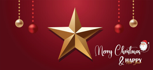 merry Christmas  & happy new year 3d golden star vector poster