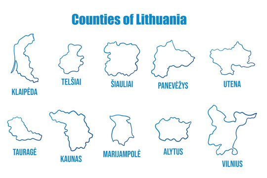 Counties of Lithuania set. Blue gradient isolated map collection. Simplified outline vector