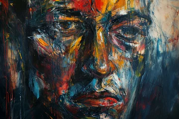 Foto op Canvas Faces of Despair - A series of German Expressionist faces and figures reflecting profound despair and existential angst, with distorted features, expressive lines, and intense colo © HASAN