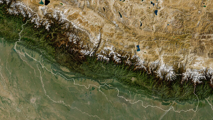 Nepal outlined. Low-res satellite map © zelwanka