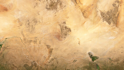 Niger outlined. Low-res satellite map - obrazy, fototapety, plakaty