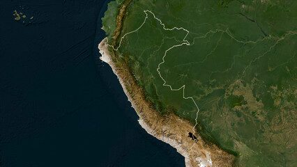 Peru outlined. Low-res satellite map © zelwanka