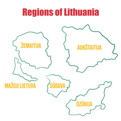 Set of Lithuanian regions. Soft smooth outline green gradient maps, isolated on white background