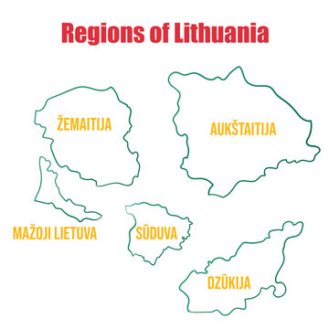 Set of Lithuanian regions. Soft smooth outline green gradient maps, isolated on white background