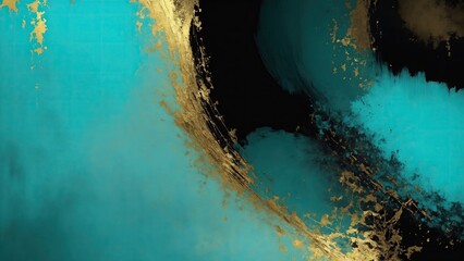 Dark Cyan and gold painting Abstract background