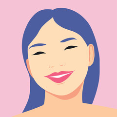 Asian Woman Minimalist Cartoon Portrait 