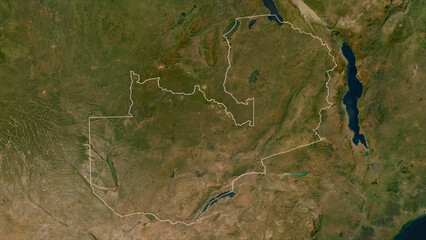 Zambia outlined. Low-res satellite map © zelwanka